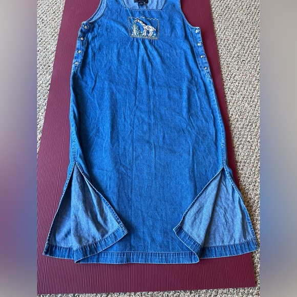 New Direction Denim Dress Womans Petite Medium Giraffe Embroidery Maxi 90s Y2K - Picture 5 of 8